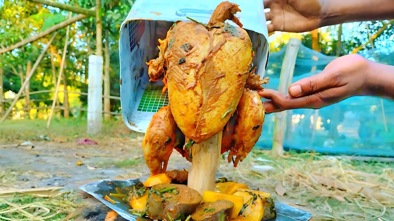 Full chicken tandoori recipe in the village ! chicken fry under Oil Tin ! chicken recipe #cooking