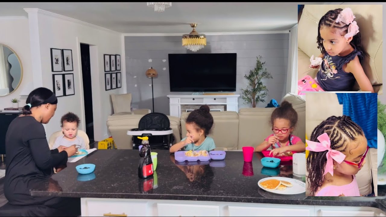 MAKING BREAKFAST FOR THE KIDS + EASY PROTECTIVE HAIRSTYLES FOR KIDS 