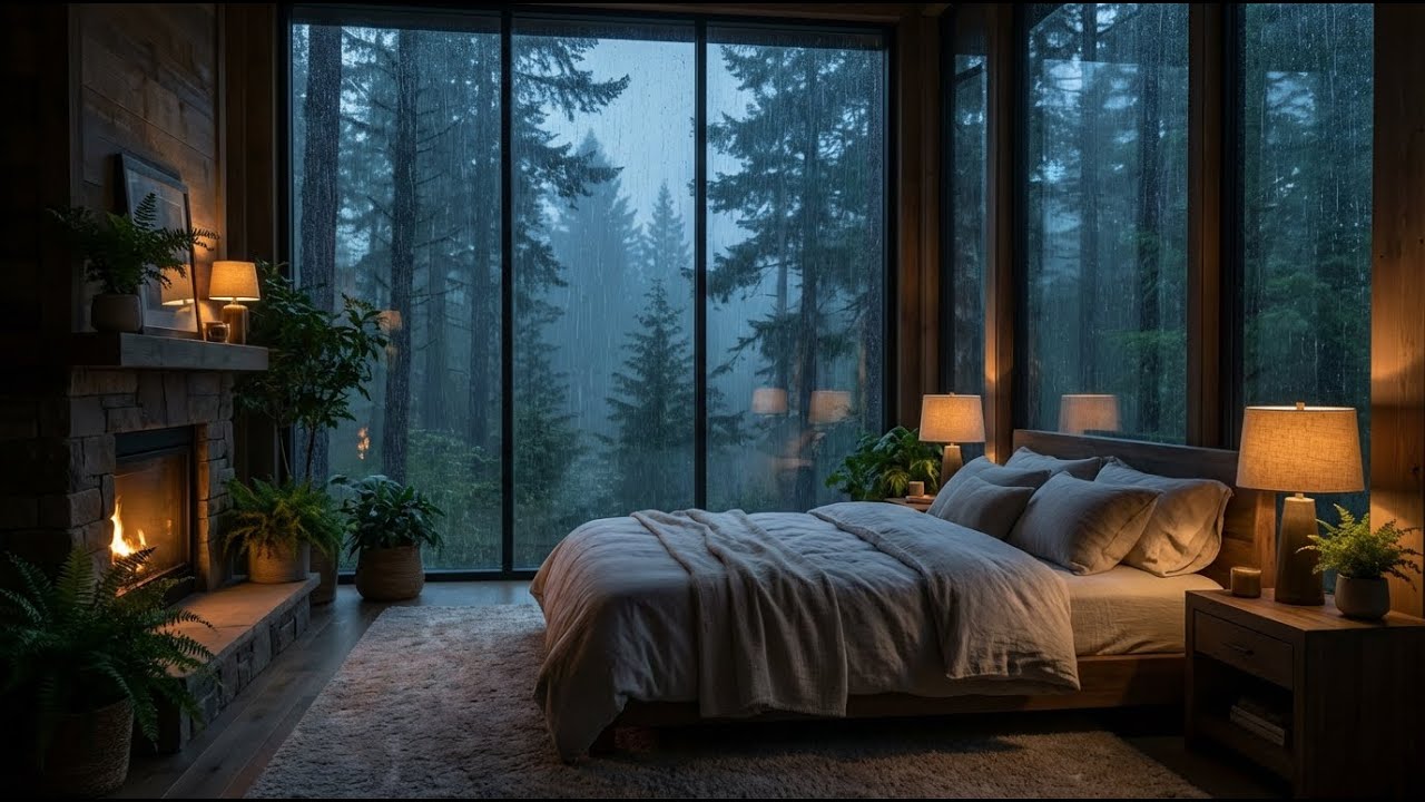 Total Calm: Forest Rain & Felt Piano in Cozy Dark Room for Deep Sleep and Inner Silence 🌙✨