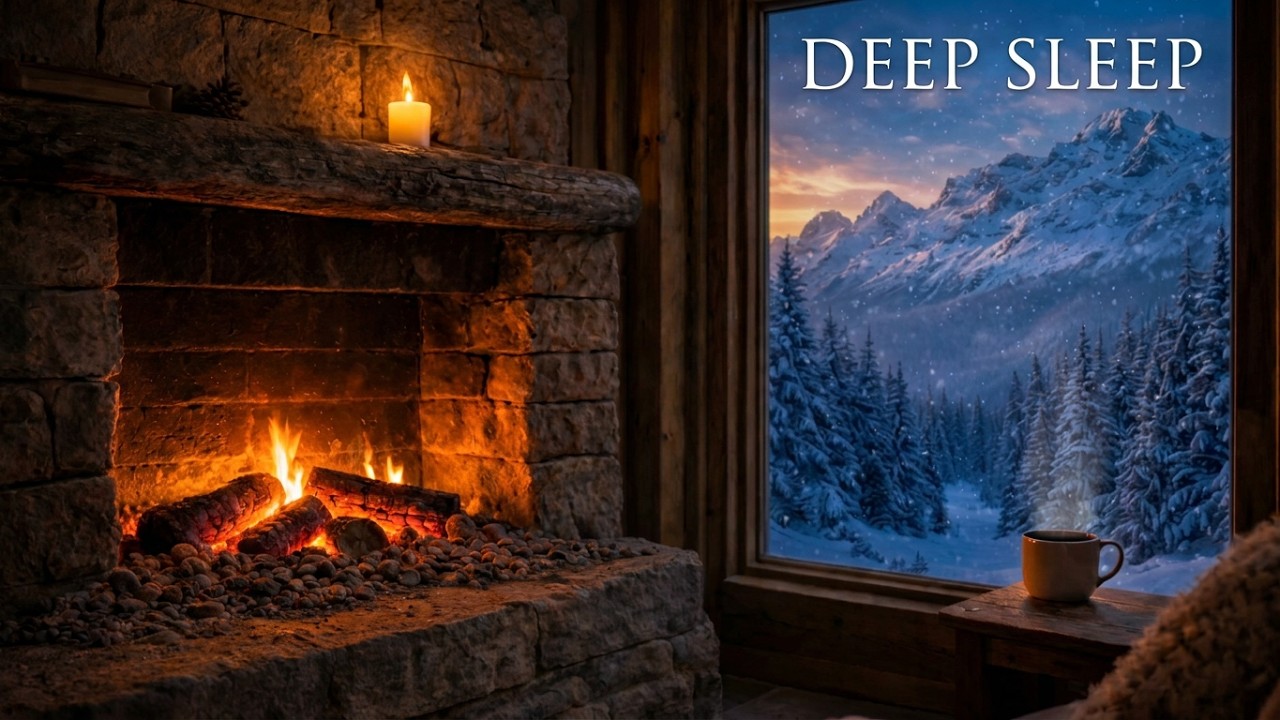 Quiet Fireplace Embers | Snowy Night Cabin Ambience (No Music)