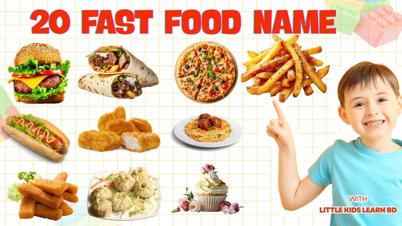 ২০টি ফাস্ট ফুডের নাম with Pictures | Kids Learning | English & Bangla Fast Food Names