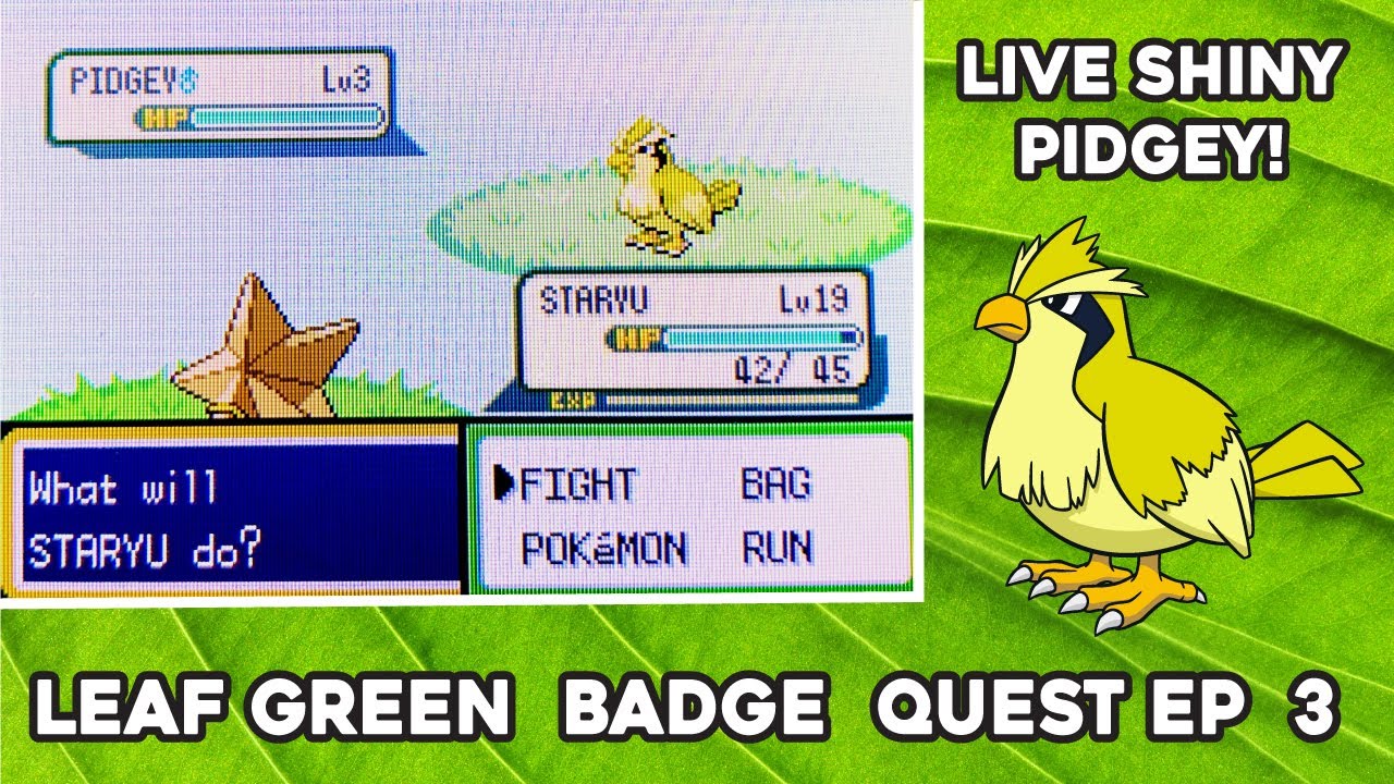 LIVE SHINY PIDGEY AFTER 7392 RANDOM ENCOUNTERS!!! | Pokemon Leaf Green Shiny Badge Quest Ep 3