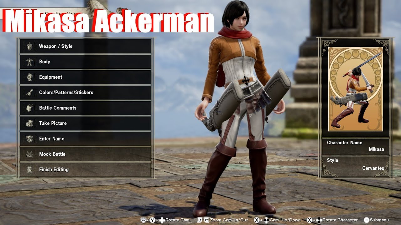 Soul Calibur 6 - Mikasa Ackerman Character Creation Settings (Attack on Titan)