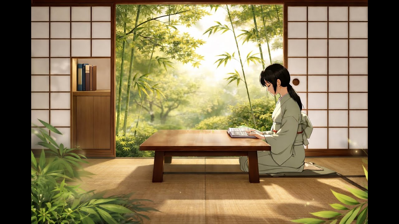 🌿 Japanese Anime Study Room Ambience – Calm Nature + Bamboo Sounds | Lofi No Talking (Loop)