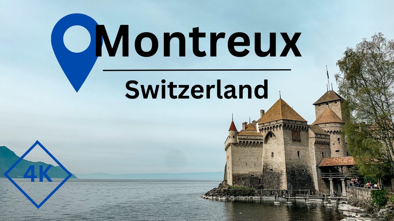 Walking Tour Montreux along Lake Geneva, Switzerland 4k 60 fps - sunny walk to castle Chillon