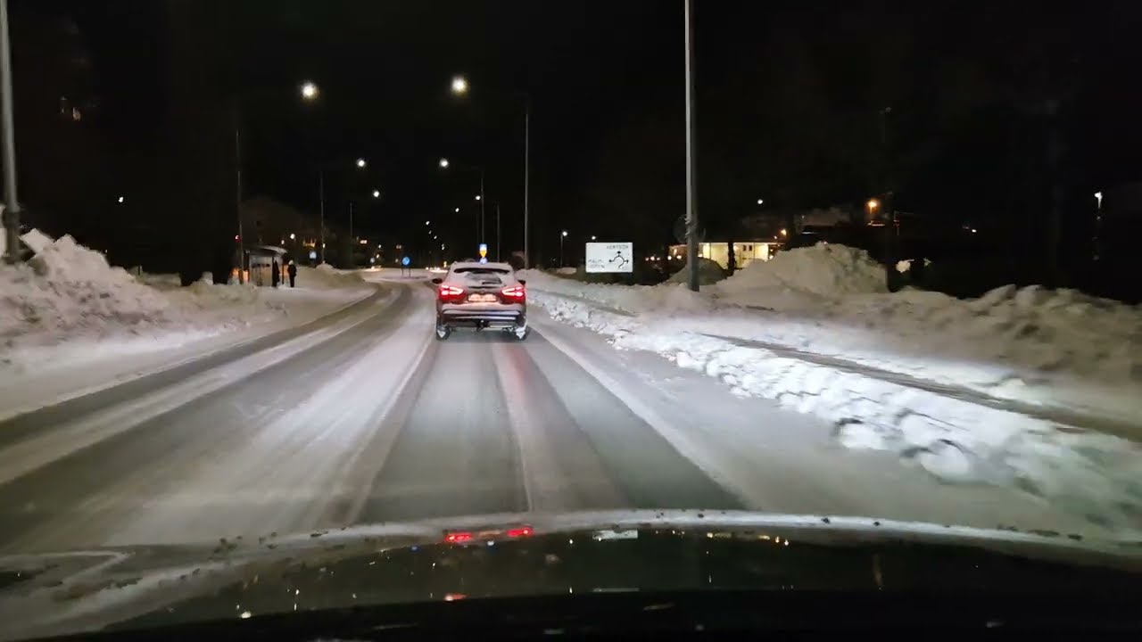 Driving from Luleå airport to city center 2024-01-14. Cold winter weather -21 °C degree.