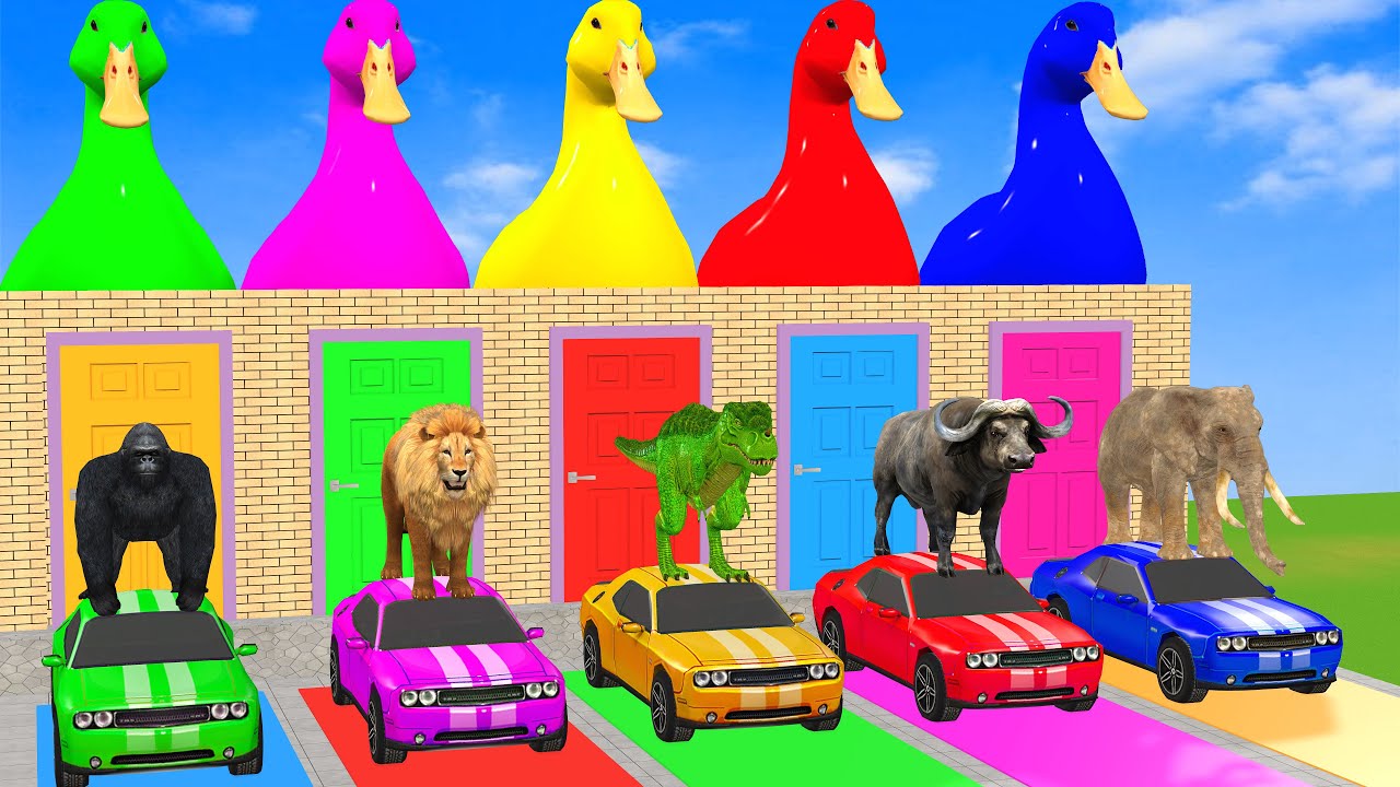 Long Slide Game with Cow Elephant Gorilla Hippopotamus Tiger 3d Animal Game Funny 3d Animals