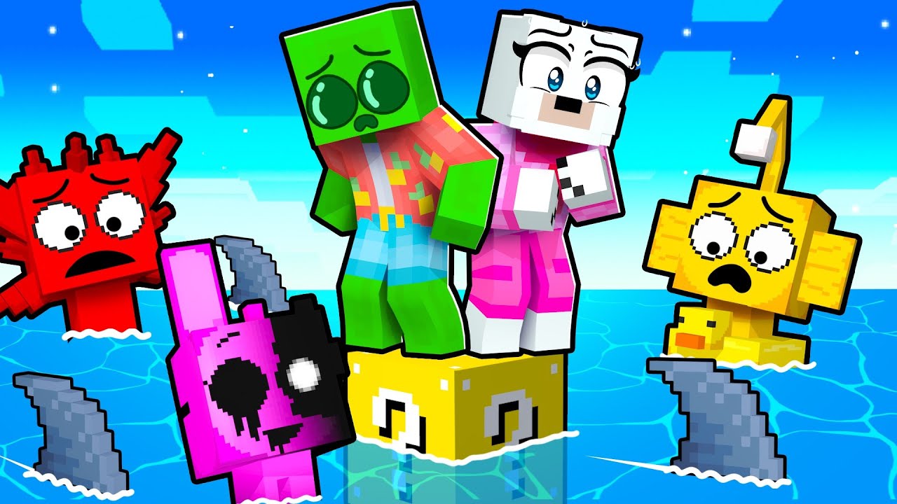 Surviving on a SPRUNKI LUCKY BLOCK RAFT in Minecraft!