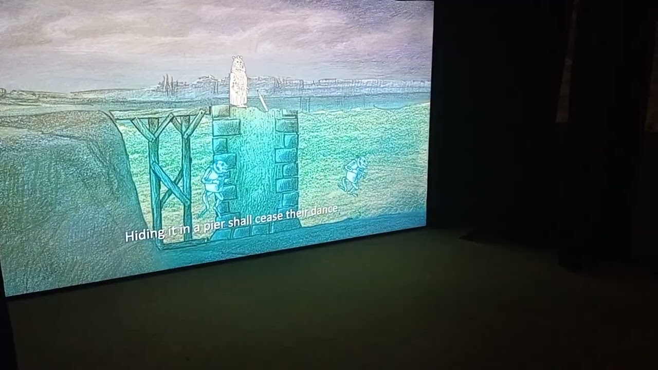 Legend of Charles bridge's building - cartoon in museum/Prague's legend