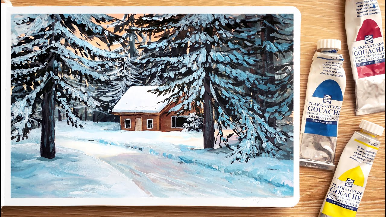 Paint With Me ❄️: Painting a Snow Landscape with Gouache