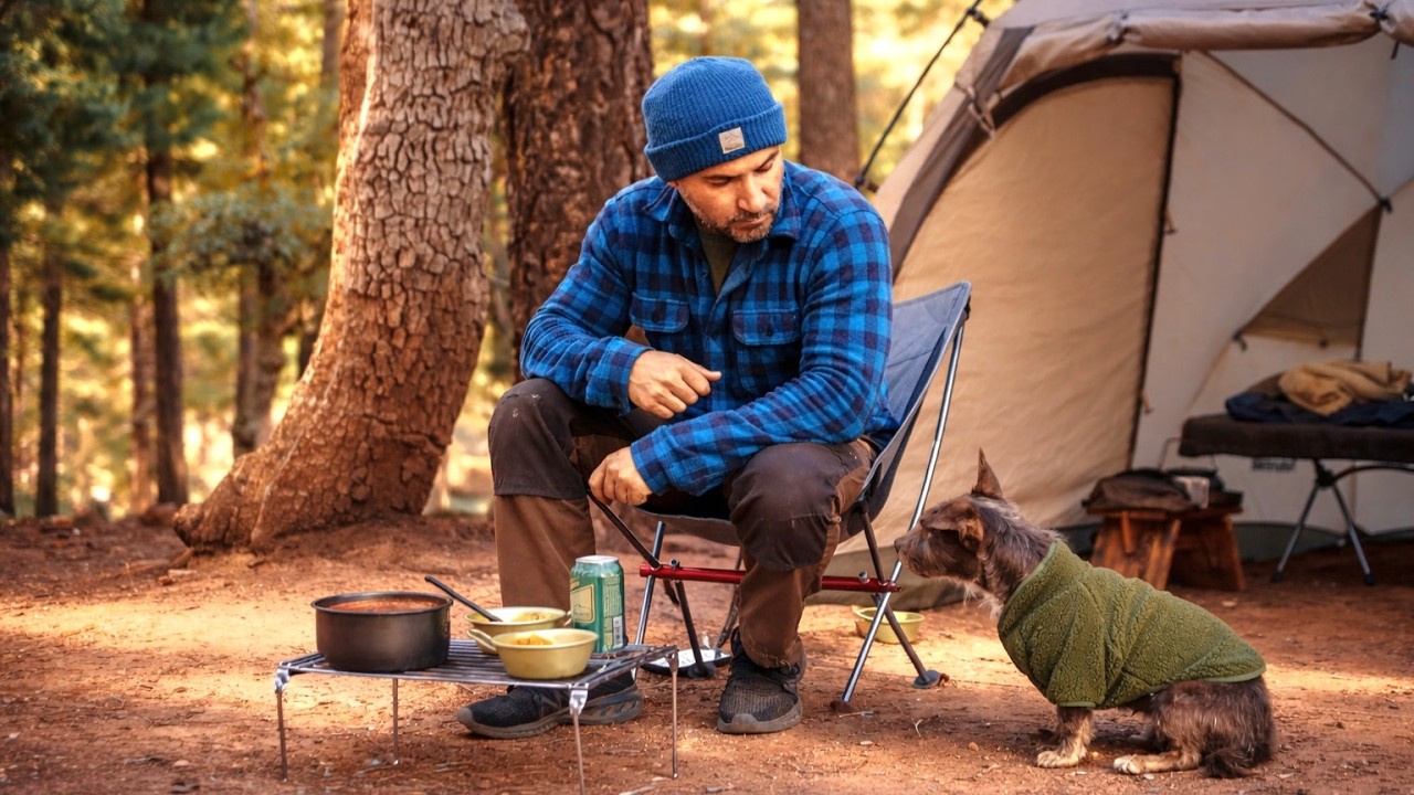 Solo Camping with My Dog . Relaxing in Tent Shelter ASMR