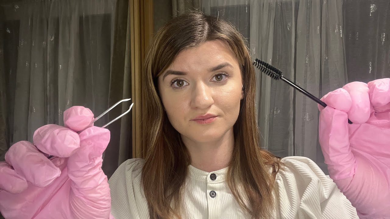 Расслабляющая ролевая игра ASMR по коррекции бровей | Измерение и выщипывание