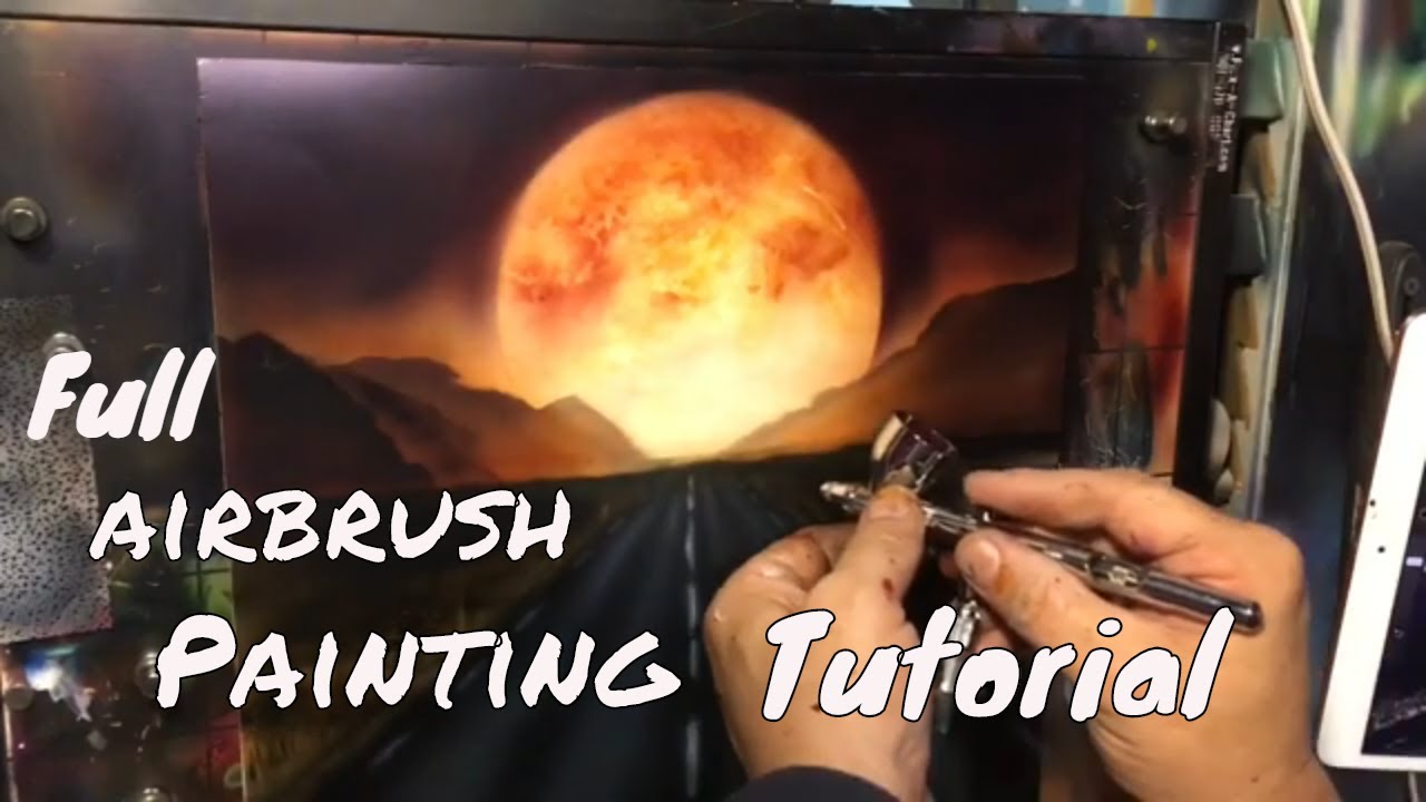 Learn to airbrush this moon and mountain scene!  A tutorial for beginners and beyond!