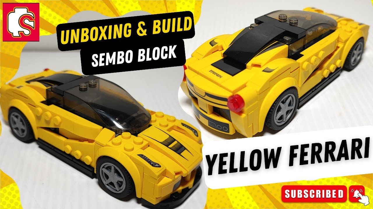 Lego Famous Car Yellow Ferrari sembo block no 607010, Unboxing and build