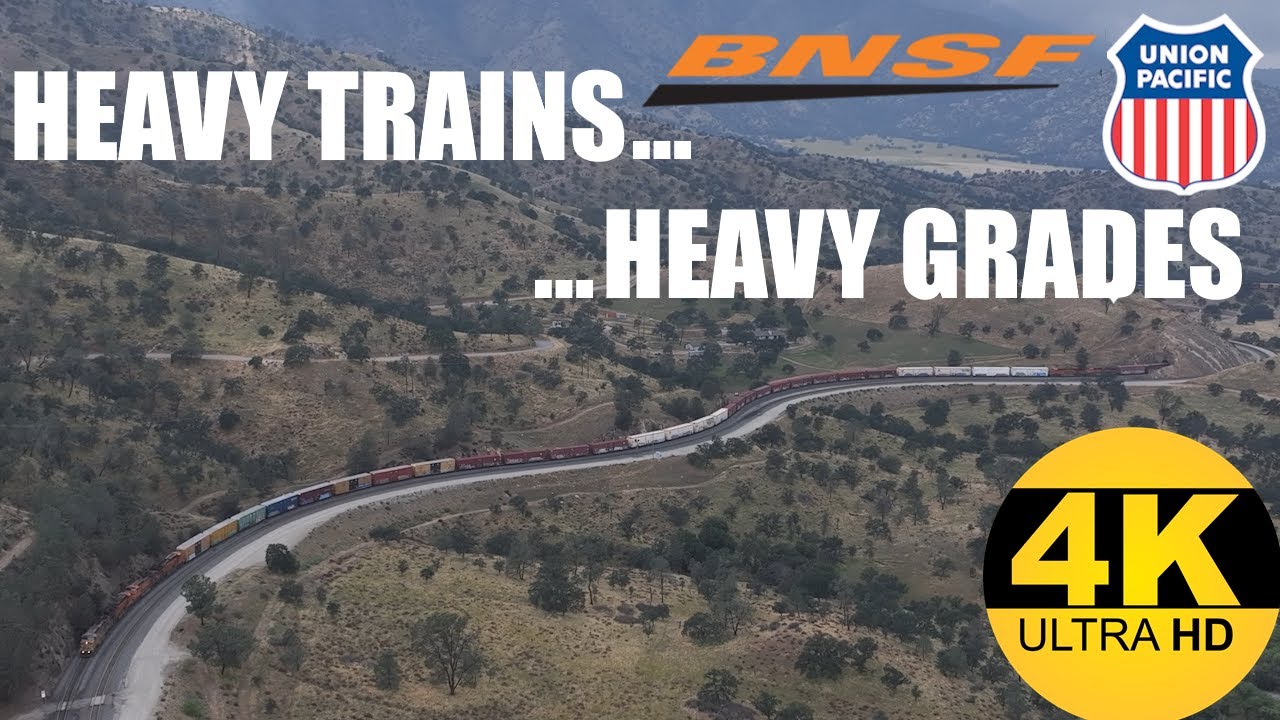 Trains At Marcel - Tehachapi Pass - 4k HD Drone Footage
