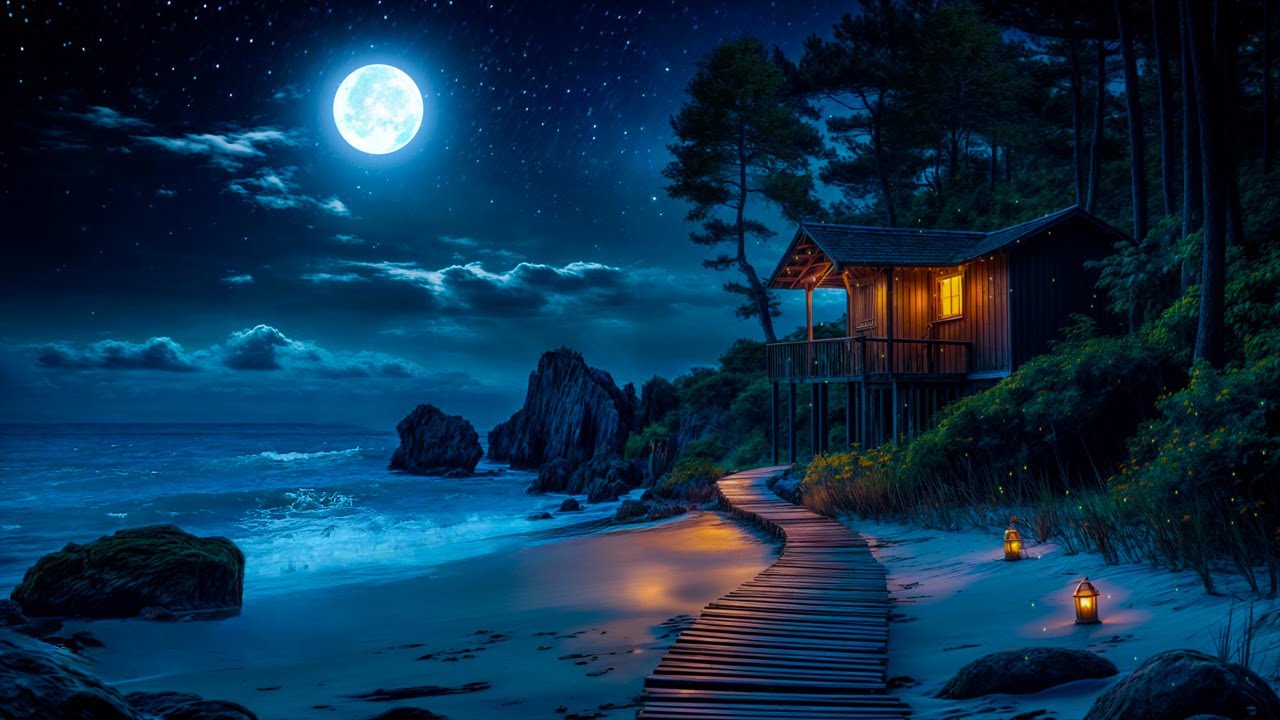 Sleep to Gentle Sea Waves  | Healing Stress, Anxiety | Tropical Seashore at Night Ambience