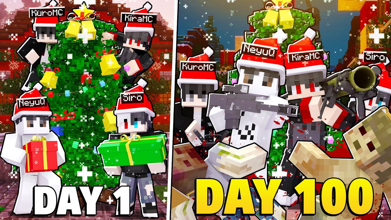 T&ocirc;i Sinh Tồn 100 Ng&agrave;y C&ugrave;ng Bộ Tứ B&aacute;o Thủ Trong Minecraft Tận Thế Zombie M&ugrave;a Đ&ocirc;ng!!
