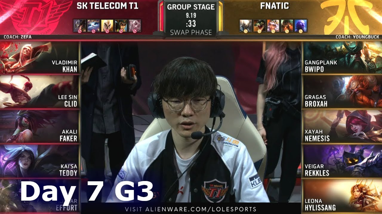 SKT vs FNC | Day 7 S9 LoL Worlds 2019 Group Stage | SK Telecom T1 vs Fnatic