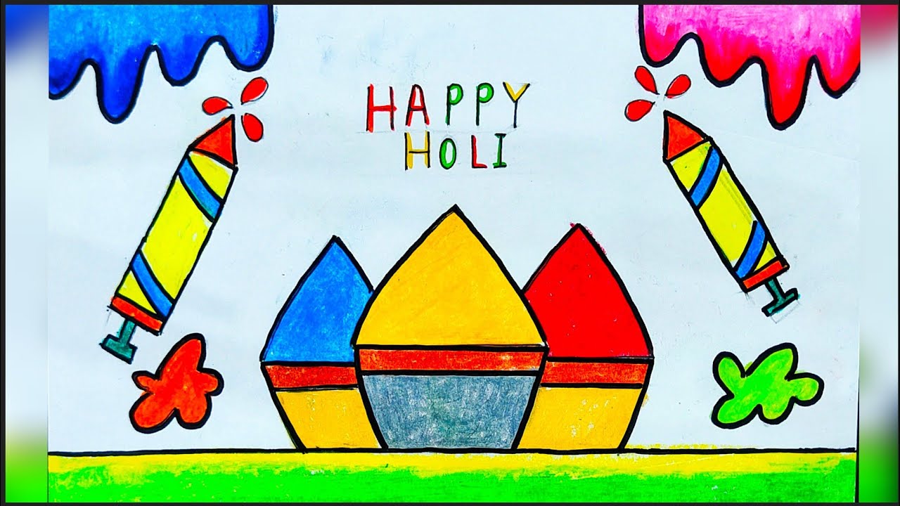 Holi Drawing step by step/Holi festival Drawing/Holi drawing/Easy Holi Drawing/Festival drawing easy