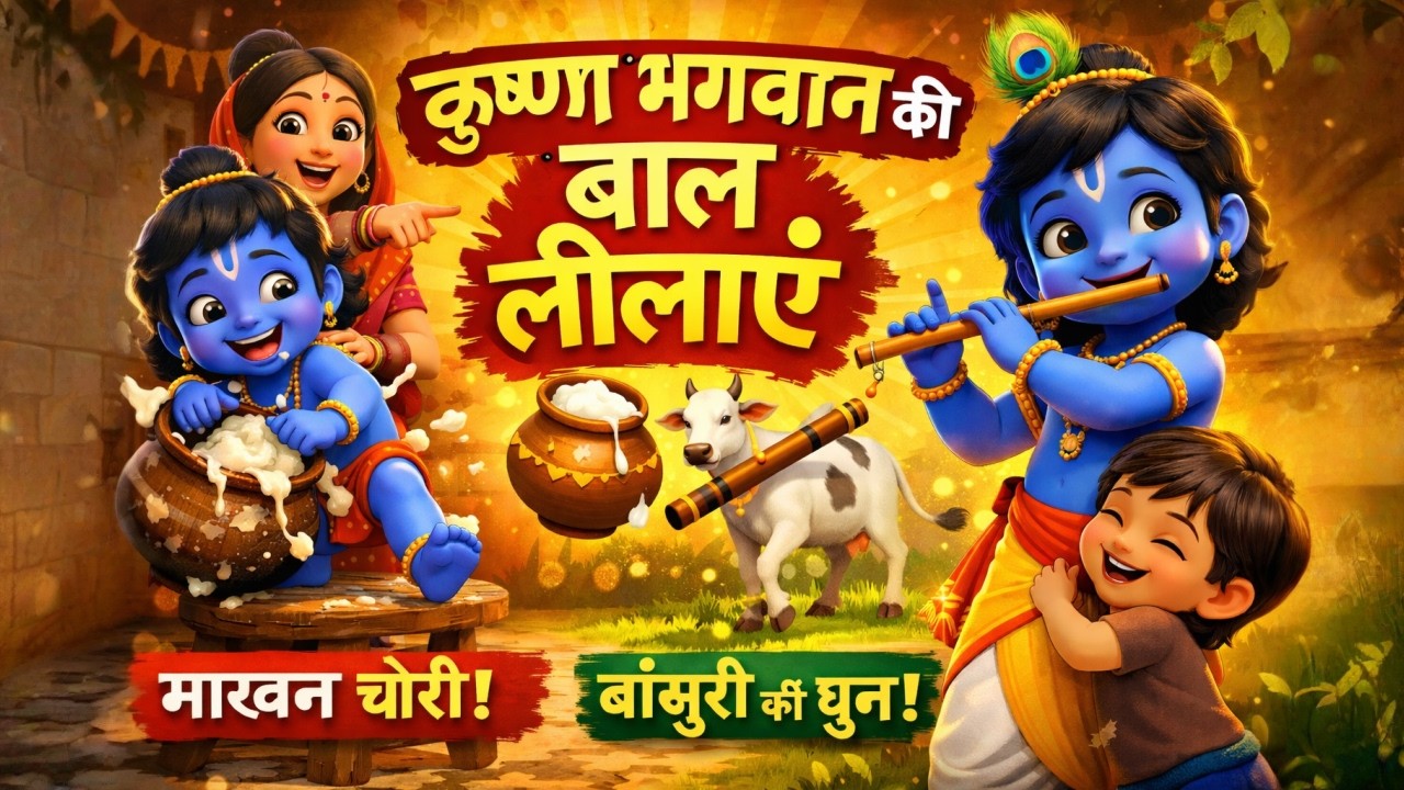 कृष्ण भगवान की अद्भुत बाल लीलाएं✨| माखन चोरी से बांसुरी तक | Kids Cartoon StoryHindi #viral #krishna