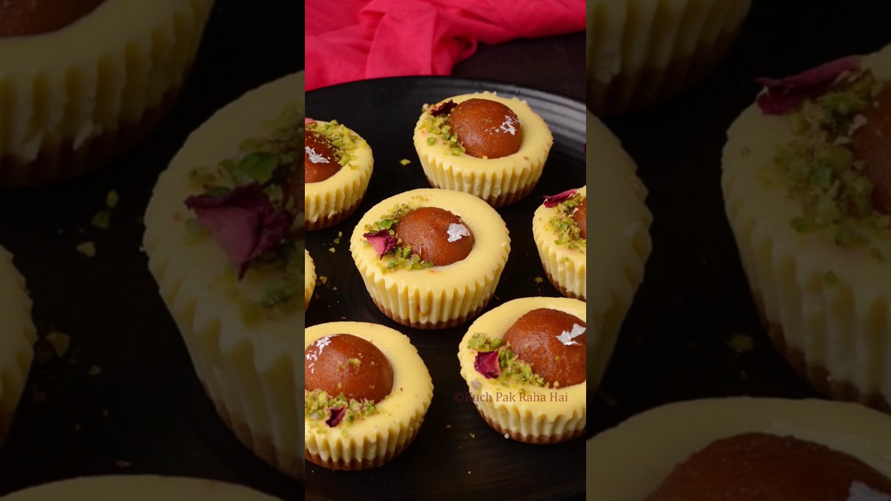 Mini Gulab Jamun Cheesecakes - Eggless Gulab Jamun Cheesecake -  Indian Fusion Food Recipe