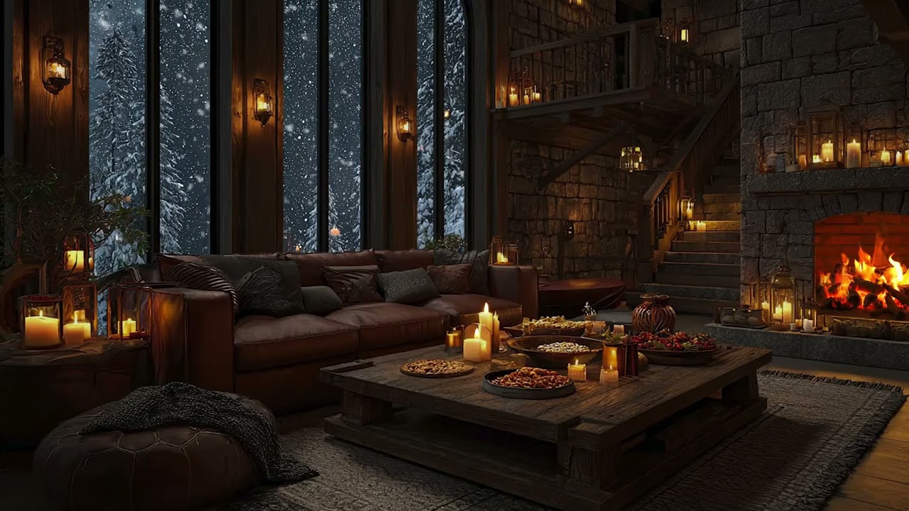 Warm Fireplace Ambience 🌙 Relaxing Winter Night for Sleep & Study