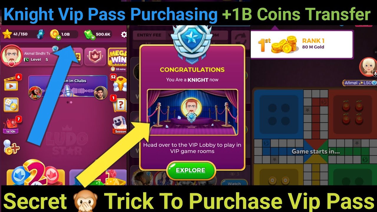 Best Way To Buy Knight Vip Pass In Ludo Star | 1B Coins Transfer Through Knight Vip In Ludo Star