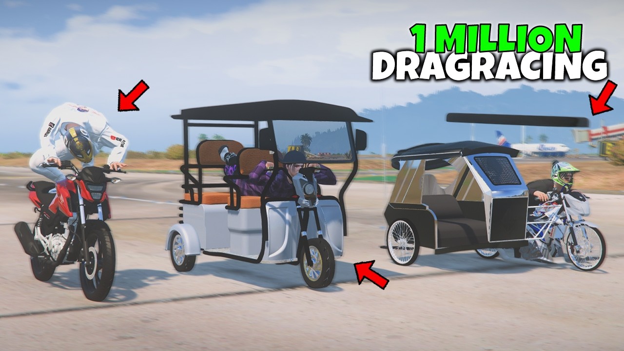 INTENSE DRAG-RACING RAIDER FI PEDICAB vs HONDA CG 160 vs E-BIKE sa GTA 5 (SOBRANG LAPTRIP!) | SnoopX