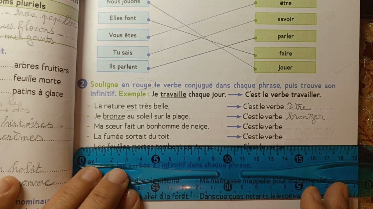 CE1 :  Conjugaison : 7 L'infinitif page 43 cahier d'activités .Le trésor des mots.