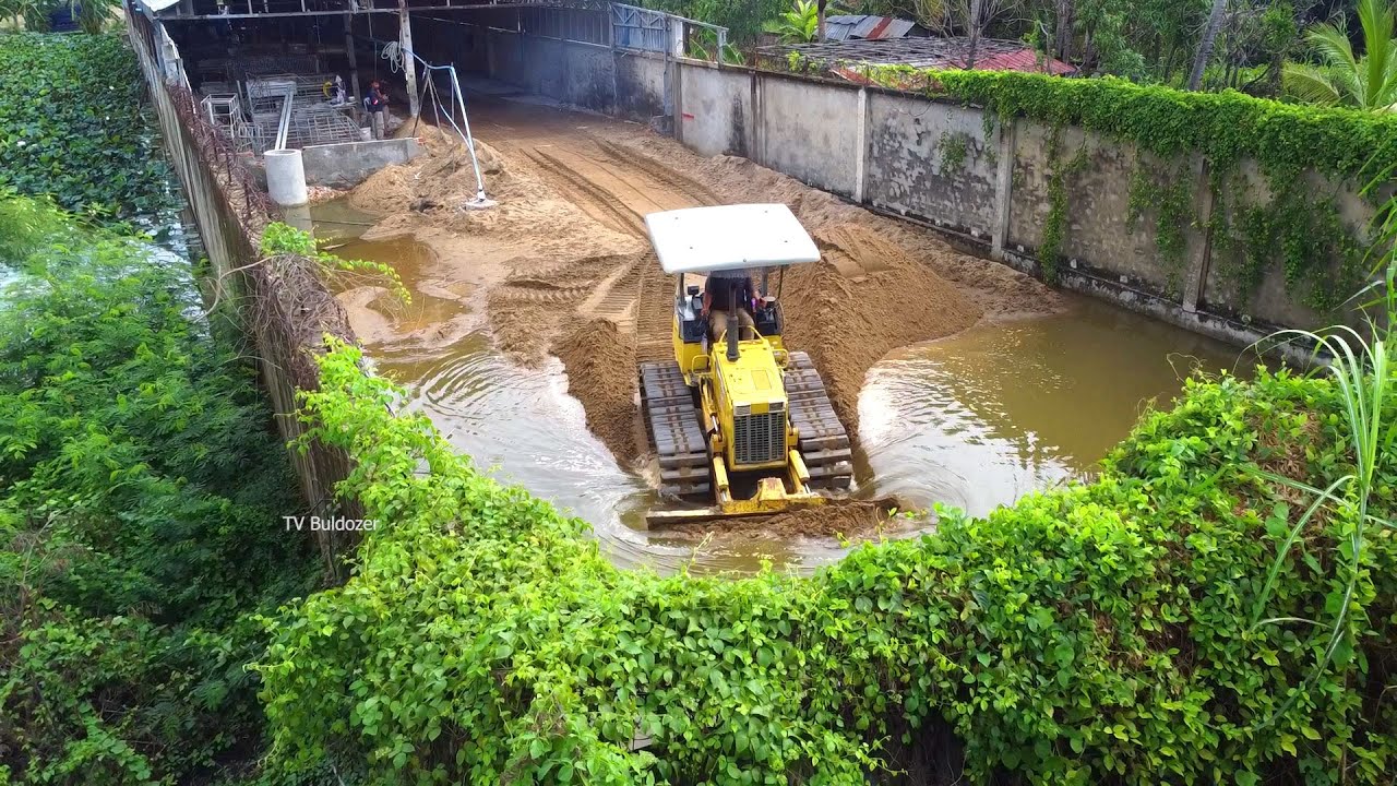 Amazing Project Completed 100% Landfill By 5Ton Truck And D21P Bulldozer Pushing Stone, Gravel, Sand
