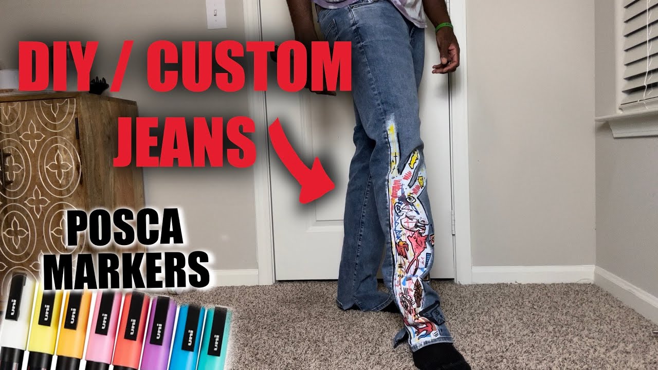 How To Custom Paint On Jean Pants Using Posca Marker | DIY