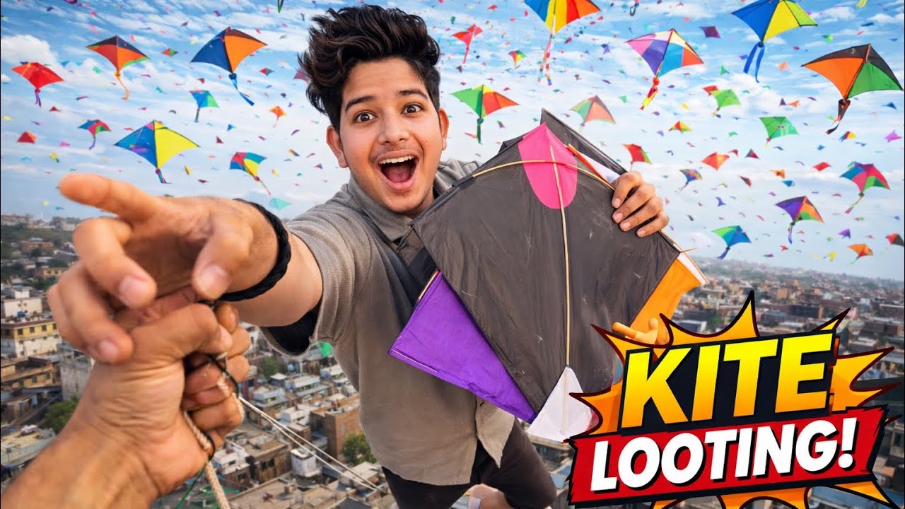 Kite looting and catching on top roof 😍🪁