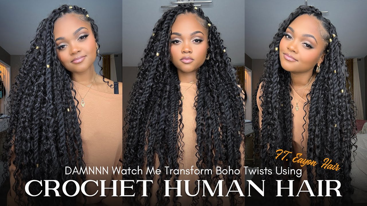 DAMNNN‼️Watch Me Transform Boho Twists Using Crochet Human Hair 😮‍🔥 | FT. Eayon Hair