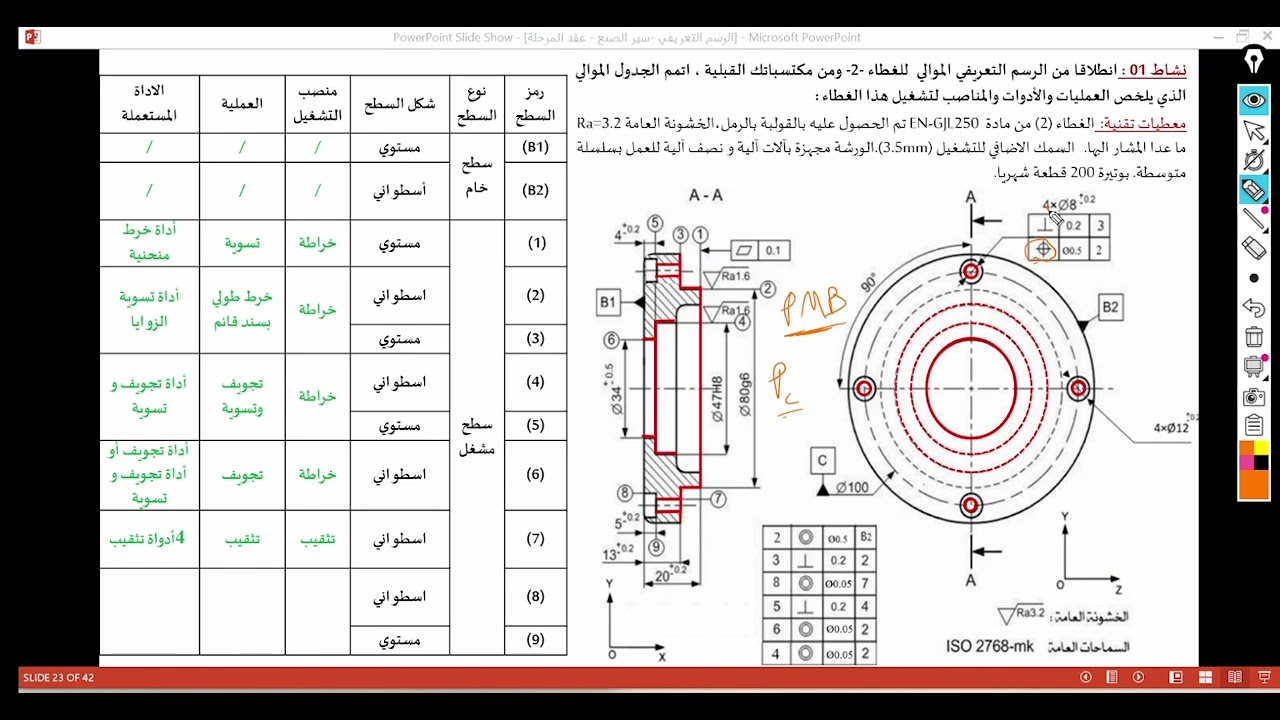 تطبيق على العمليات في الخراطة والتثقيب