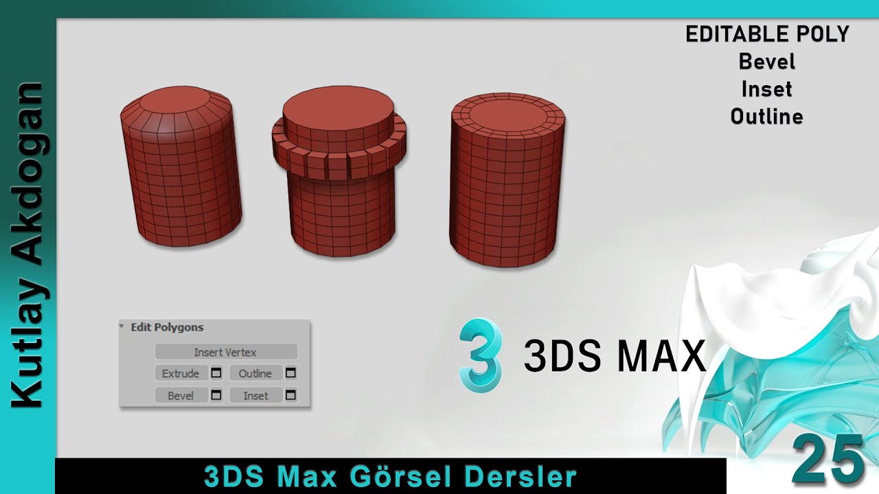 Autodesk 3DS Max Dersleri-25 3DS Max  Editable Poly-Bevel-Inset-Outline