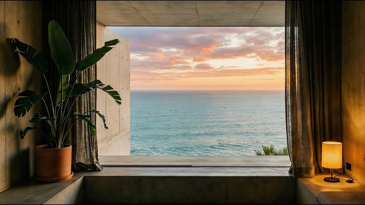 3 Hours of Minimal Luxury Ocean View at Sunset | Calm Modern Interior & Relaxing Ambience