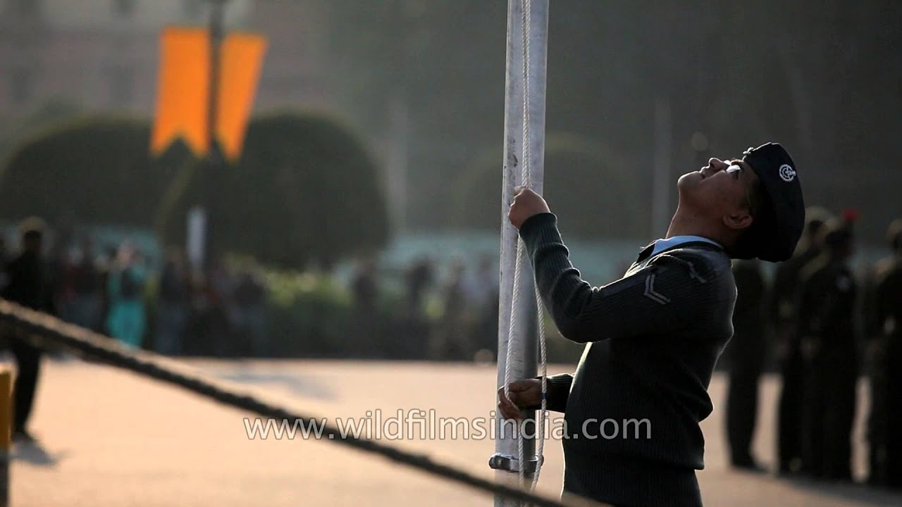 Unfurling the Indian flag at Beating Retreat rehearsal