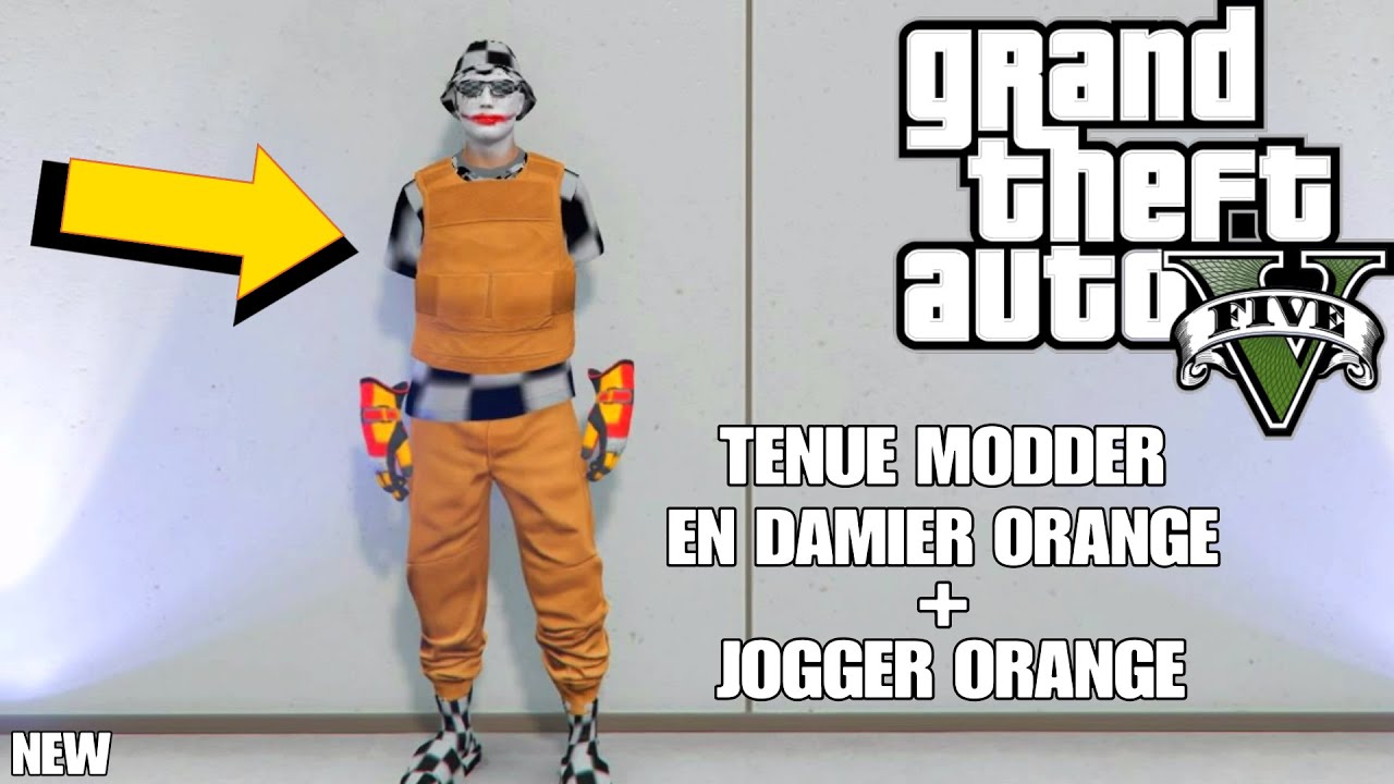 AVOIR UNE TENUE MODDER EN DAMIER ORANGE + JOGGER ORANGE SUR GTA 5 ONLINE | 1.50 | PS4/XBOX/PC |