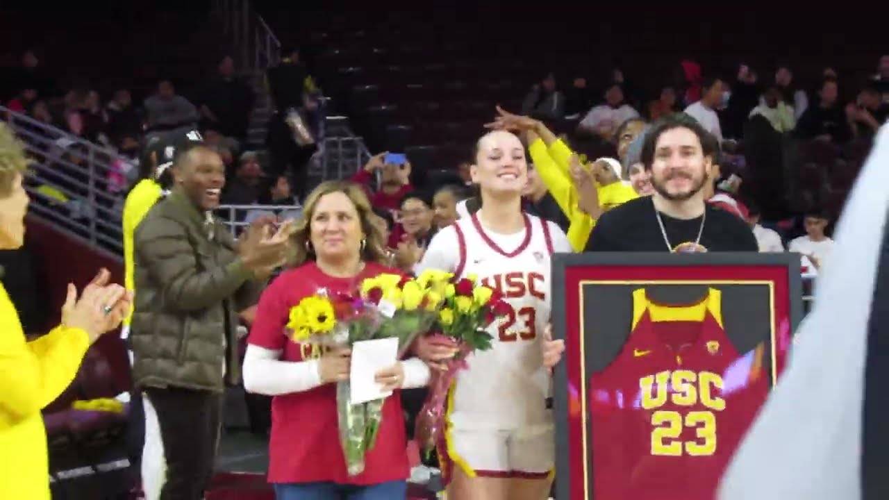 See #23 USC Women's Basketball Senior Madison Campbell Introduced on the Galen Center Big Screen