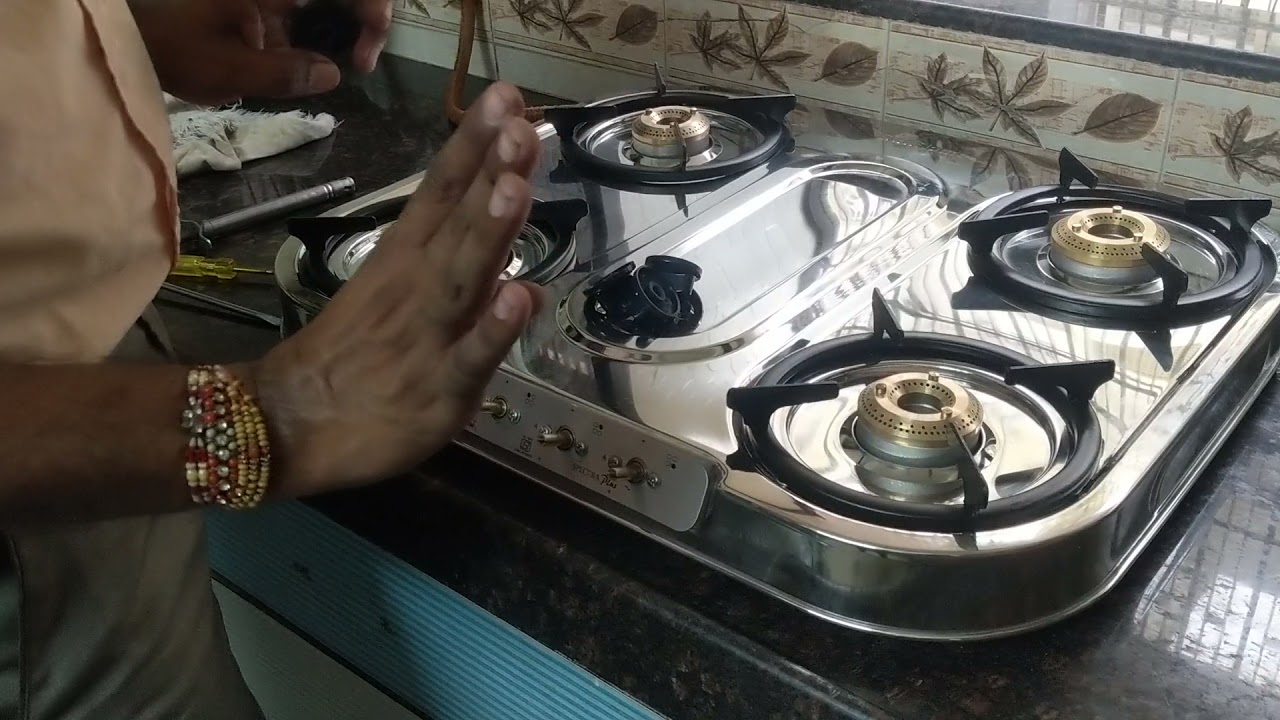 Sunflame Spectra Plus Gas Stove 4 burner demo installation in Hindi