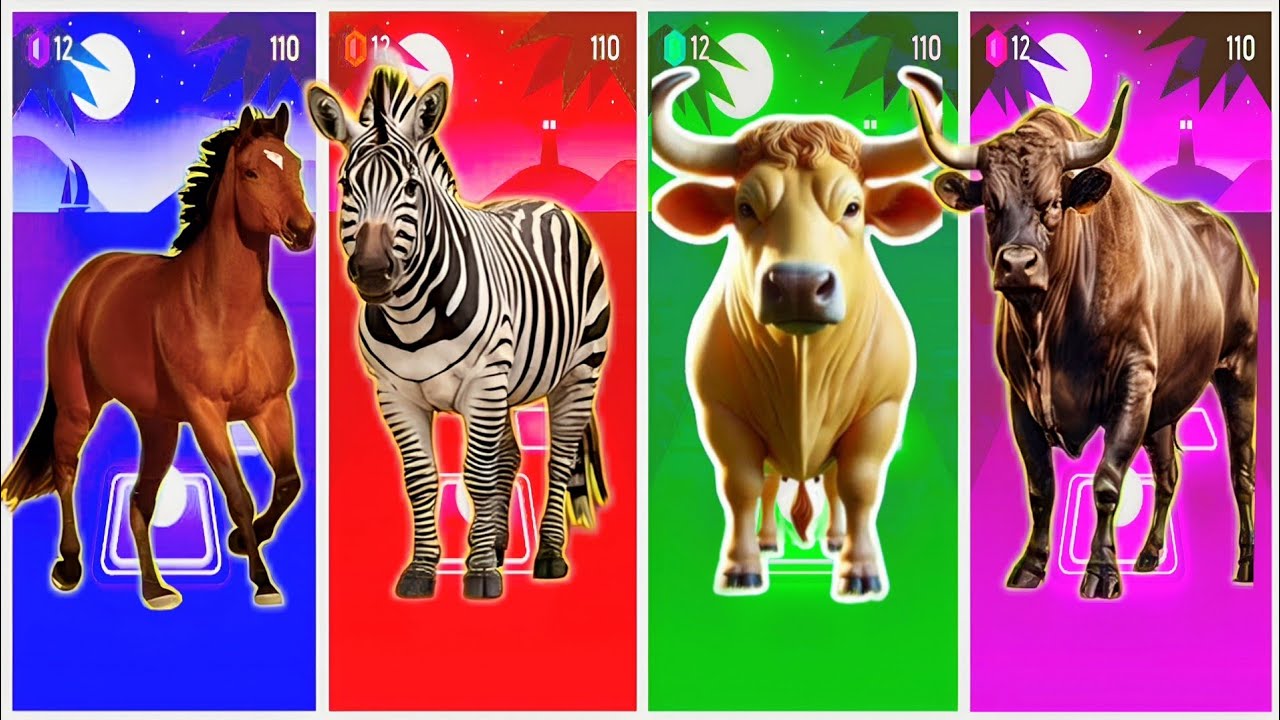 Funny Horse 🐴 🆚 Funny Zebra 🦓🆚 Funny Bull 🐂🆚 Funny Bull 🐂🆚 Tiles Hop EDM Rush