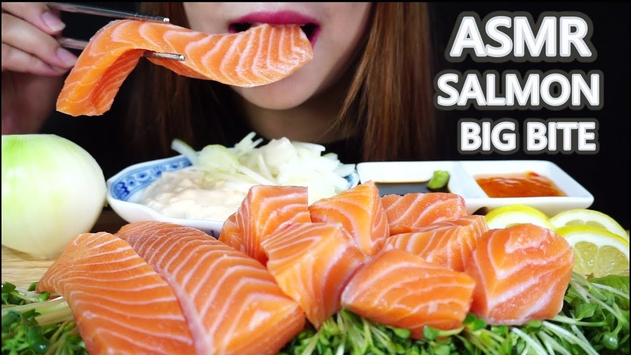 ASMR SALMON SASHIMI MUKBANG(BIG BITE) 엄두(엄청두꺼운)연어회 먹방 eating show,Лосось,サケ,大麻哈魚,ปลาแซลมอน