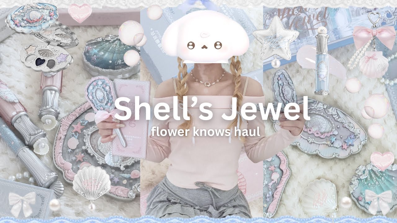 FLOWER KNOW'S SHELL'S JEWEL the most aesthetic pinterest makeup haul 🎐🫧🐚 | unboxing, swatches + asmr