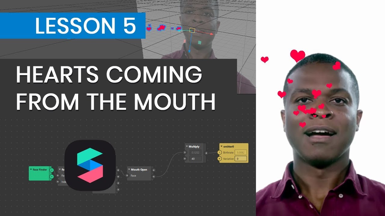 Spark AR Lesson 5: Hearts Coming Out from Mouth (Patch Editor, Particle System)