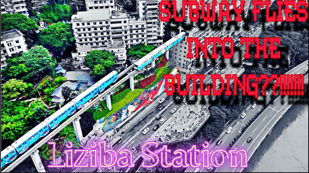 Liziba Train Station Chongqing best aerial view (重庆李子坝站) - TRAIN goes through RESIDENTIAL BUILDING!