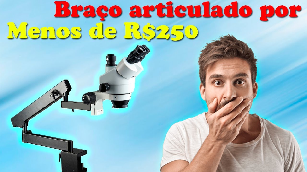 Braço articulado para microscópio, muito barato e funcional.