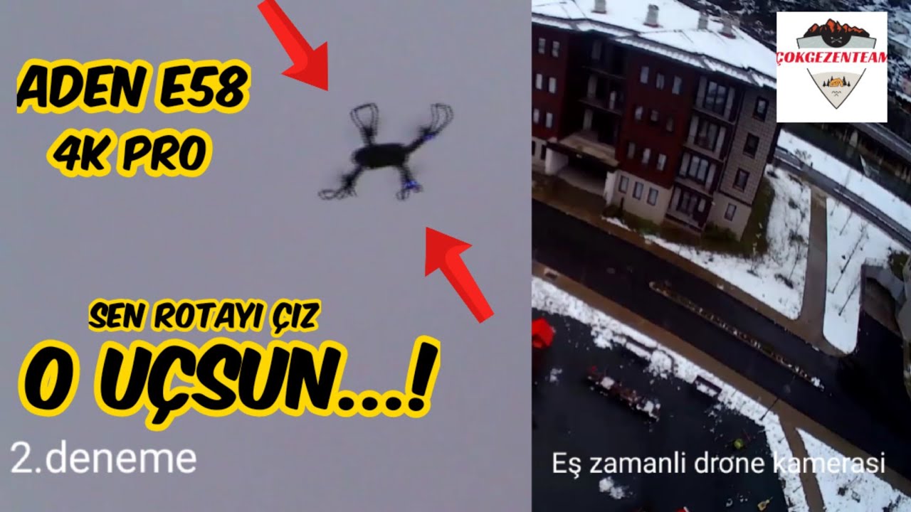 Aden E58 4K Pro. Rota &Ccedil;izme ve Otonom U&ccedil;uş &Ouml;zelligi Inceleme. Eş Zamanli Ucuş Videosu.(alt yazılı)