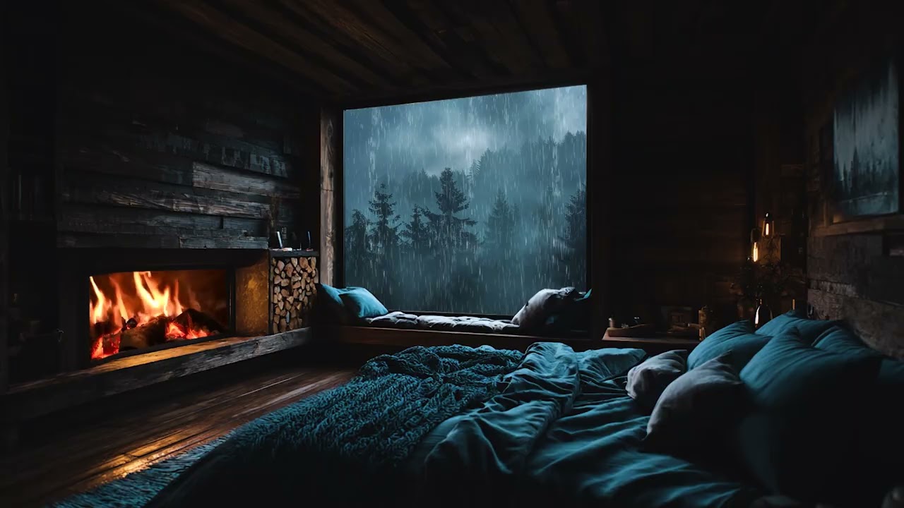 Rainfall in a Countryside Cabin 🌲🌧️ Dark Forest Night for Deep Sleep & Calm Mind
