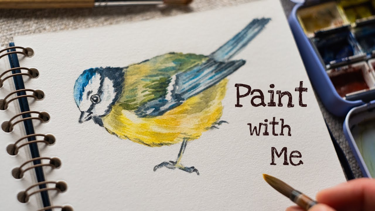 Real-Time Watercolor: Step-by-Step Blue Tit Bird in 14 Minutes