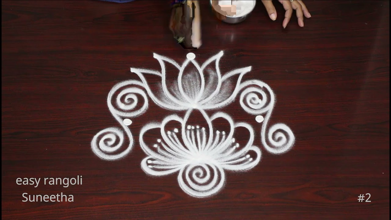 2 creative easy lotus muggulu designs with 3 dots || Simple kolam rangoli by Suneetha